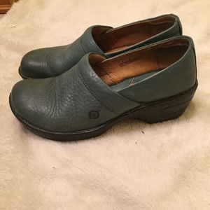 Teal leather clogs